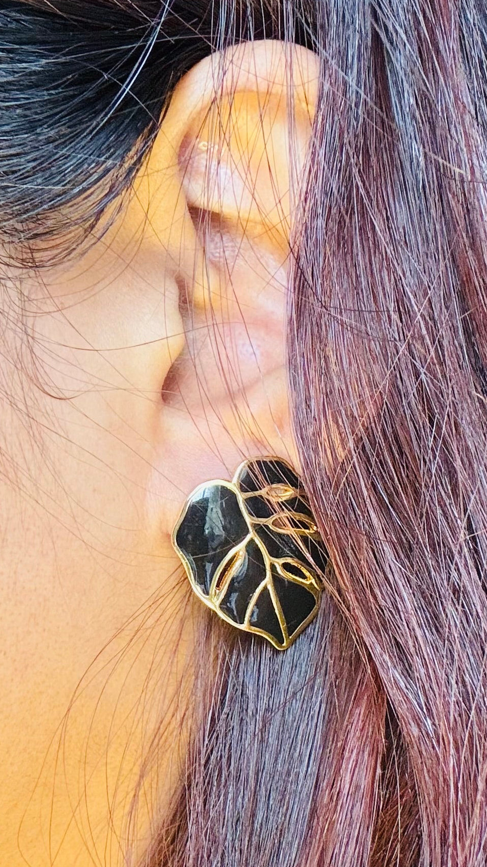 Lunar Leaf Earrings- Midnight Black