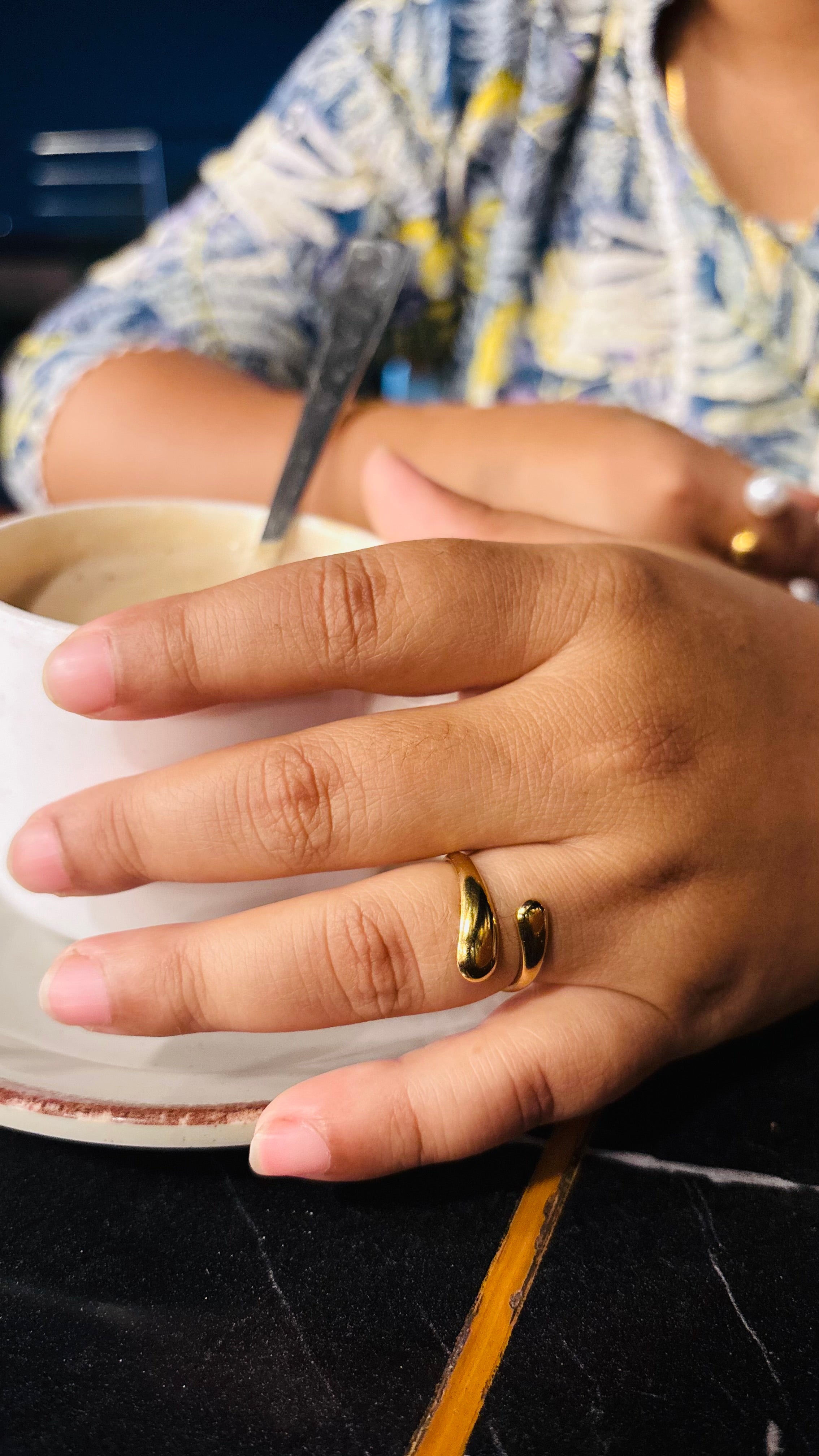 Twin droplet ring- gold ￼