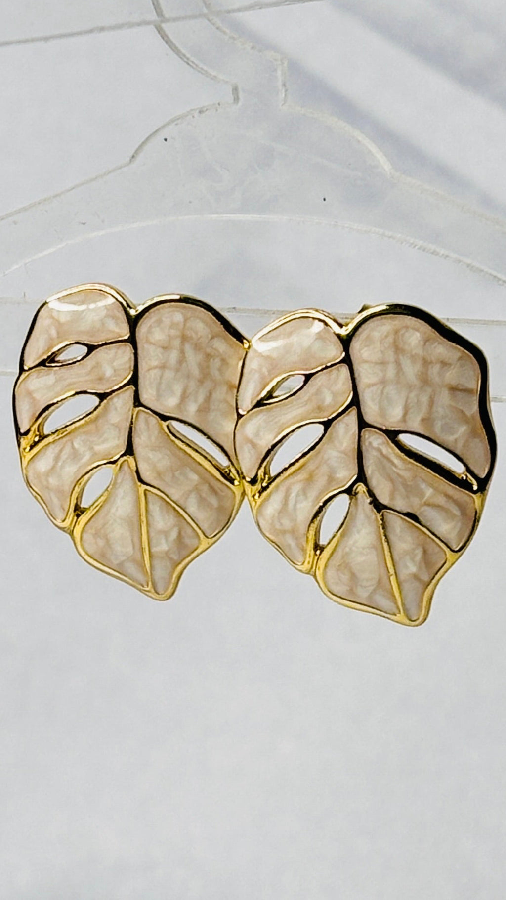 Lunar leaf earrings-Moon White
